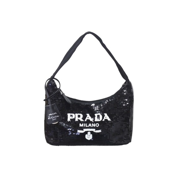 Prada Hobo Handbag Sequin Black White - Picture 1 of 9